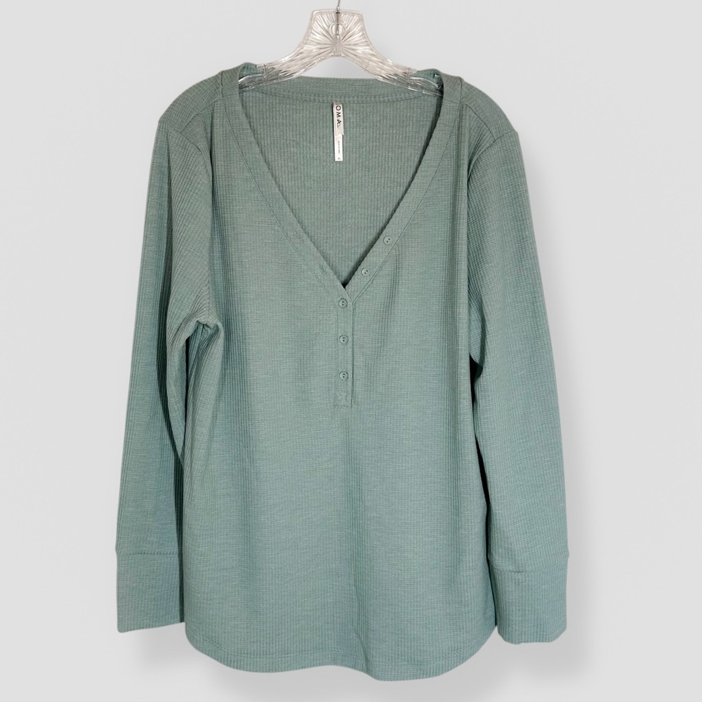 SOMA Size XL Cozy Waffle Long Sleeve Pajama Top Heather Jade Henley Sleep Lounge